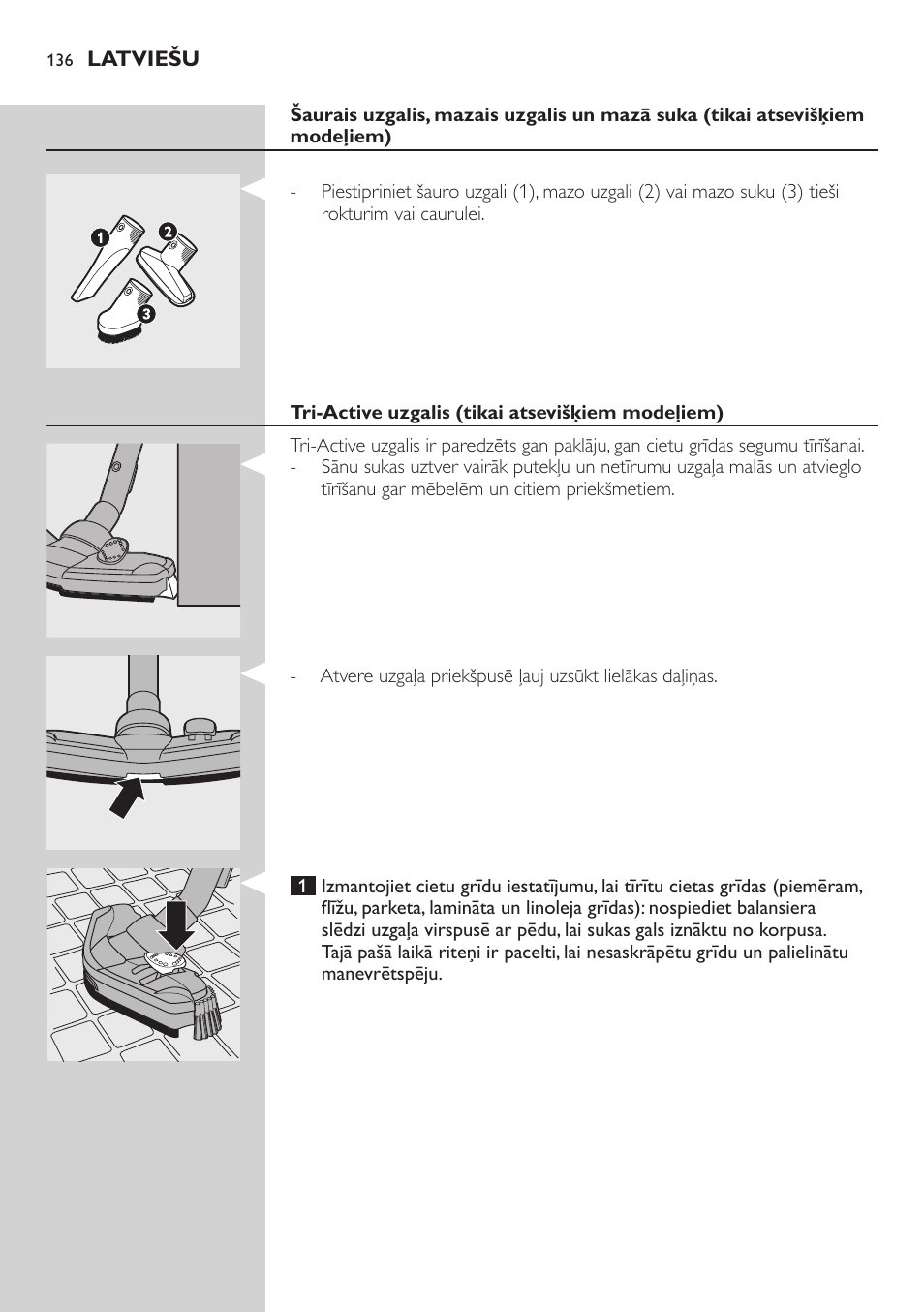 Sukas uzgalis (tikai atsevišķiem modeļiem) | Philips FC8734 User Manual | Page 136 / 280