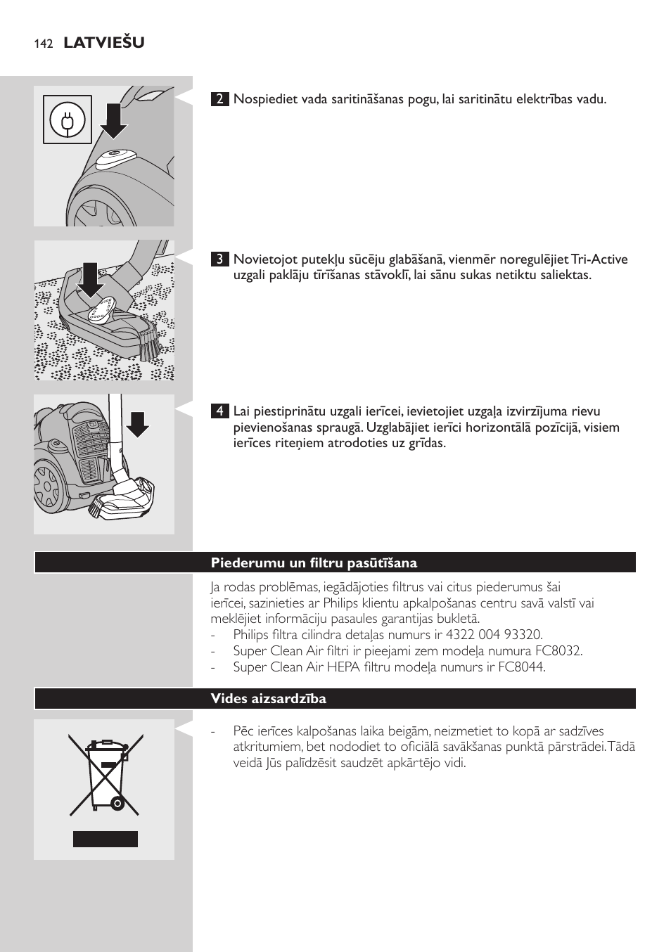 Uzglabāšana | Philips FC8734 User Manual | Page 142 / 280