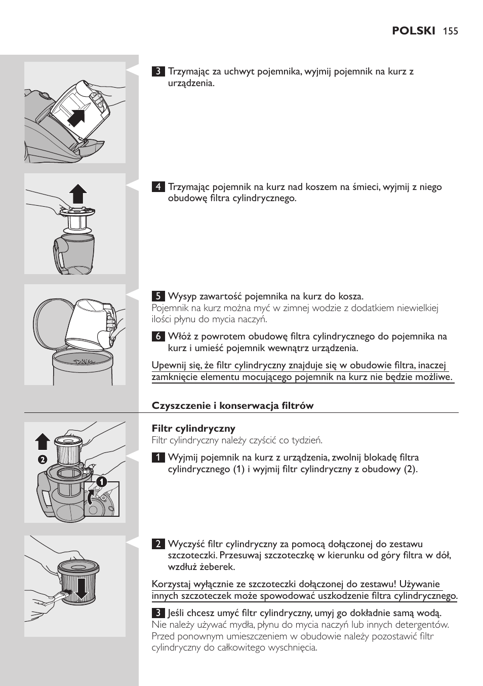 Czyszczenie i konserwacja filtrów, Filtr cylindryczny | Philips FC8734 User Manual | Page 155 / 280