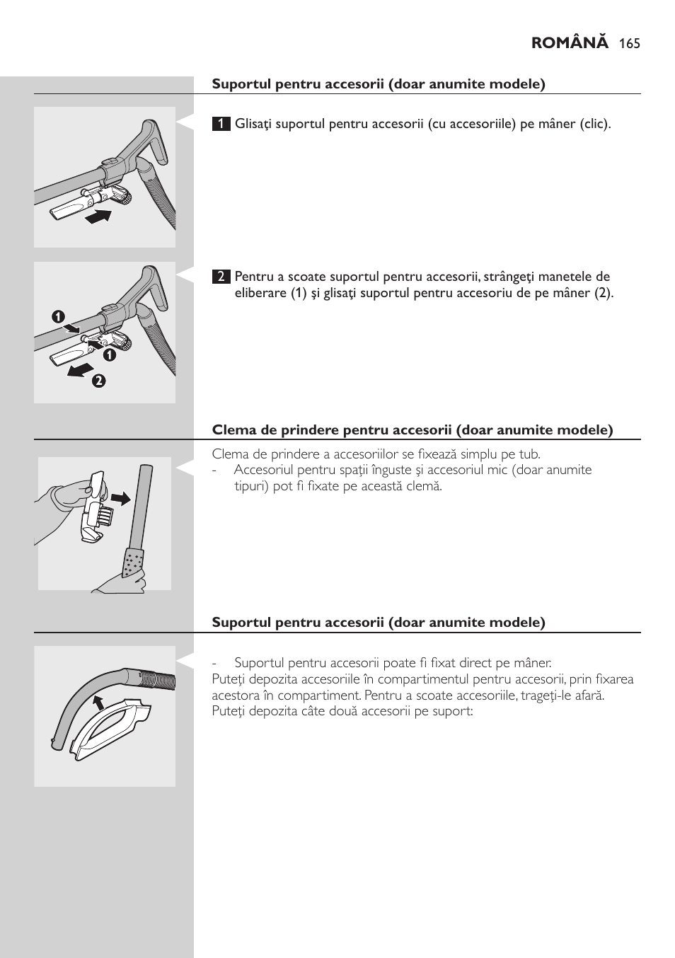 Suportul pentru accesorii (doar anumite modele) | Philips FC8734 User Manual | Page 165 / 280