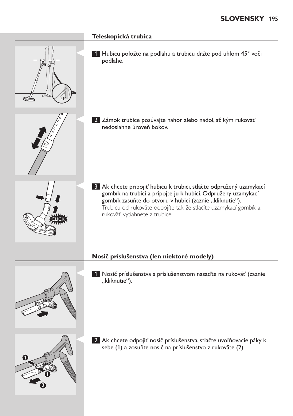 Teleskopická trubica, Nosič príslušenstva (len niektoré modely) | Philips FC8734 User Manual | Page 195 / 280