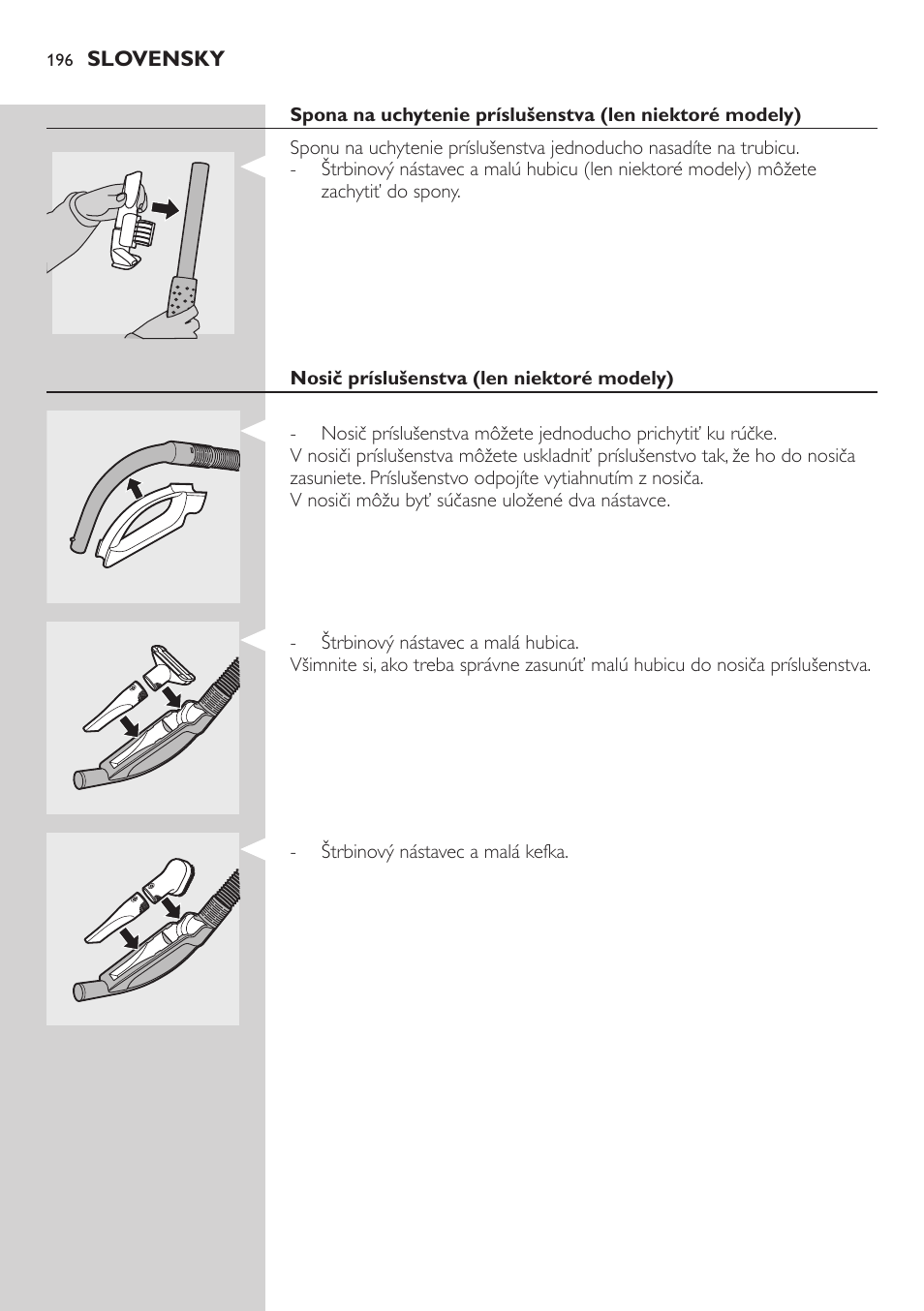 Nosič príslušenstva (len niektoré modely) | Philips FC8734 User Manual | Page 196 / 280