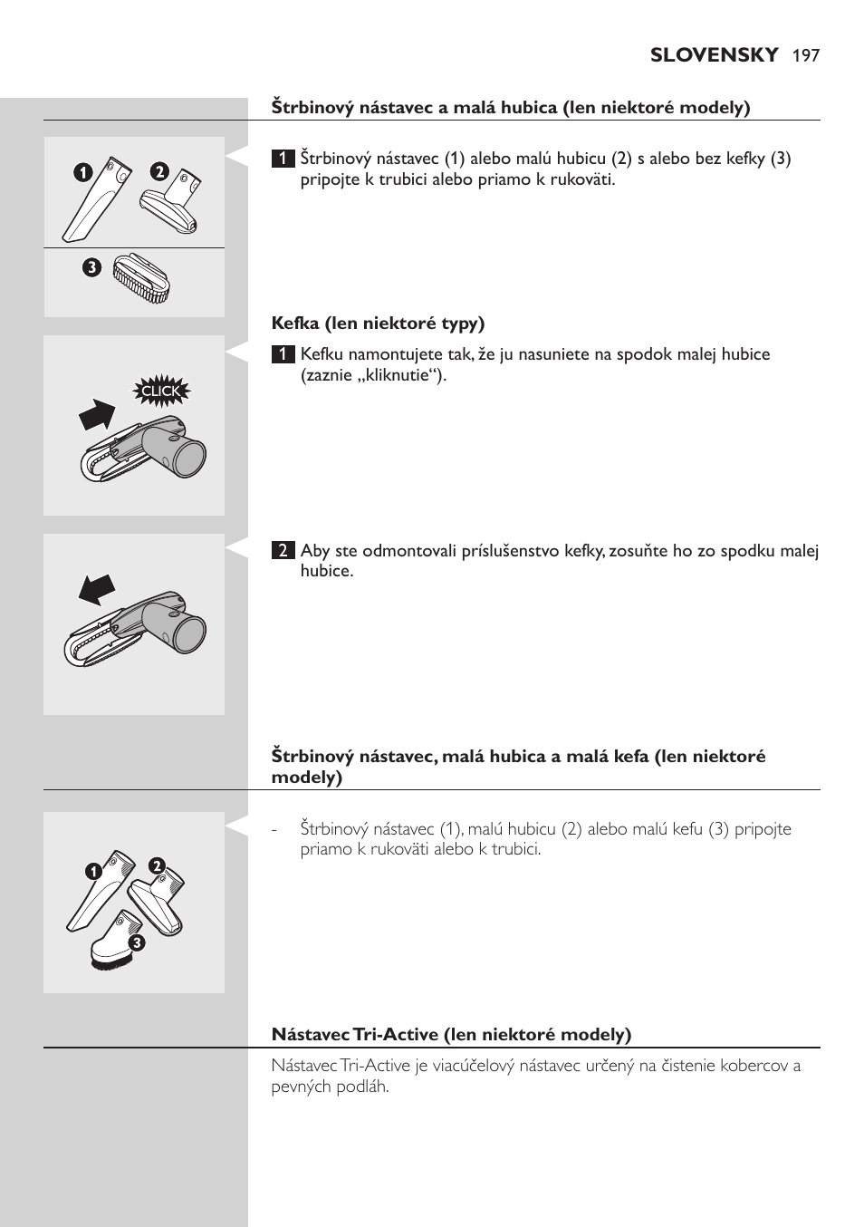 Kefka (len niektoré typy), Nástavec tri-active (len niektoré modely) | Philips FC8734 User Manual | Page 197 / 280