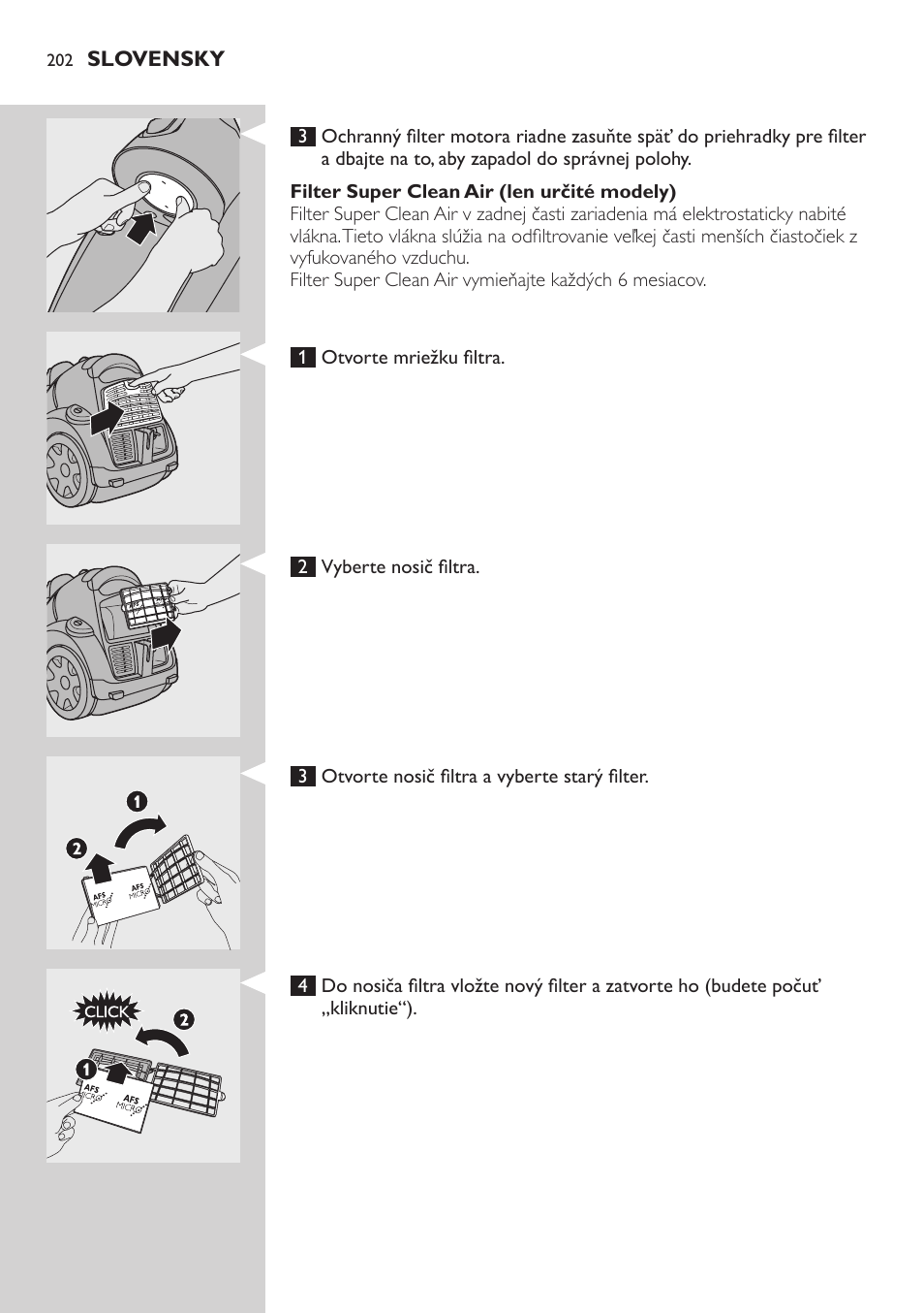 Filter super clean air (len určité modely) | Philips FC8734 User Manual | Page 202 / 280