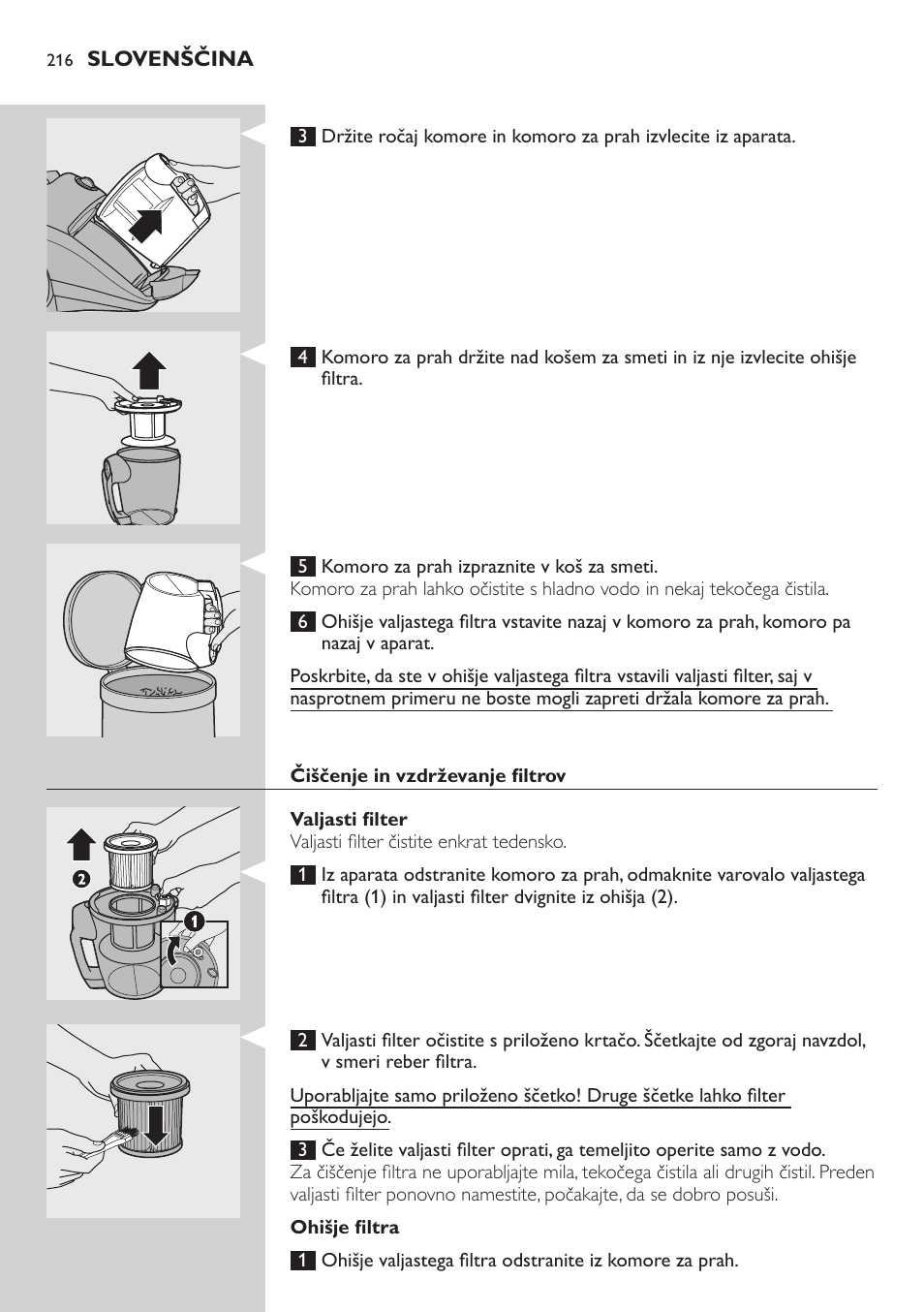 Čiščenje in vzdrževanje, Praznjenje komore za prah | Philips FC8734 User Manual | Page 216 / 280