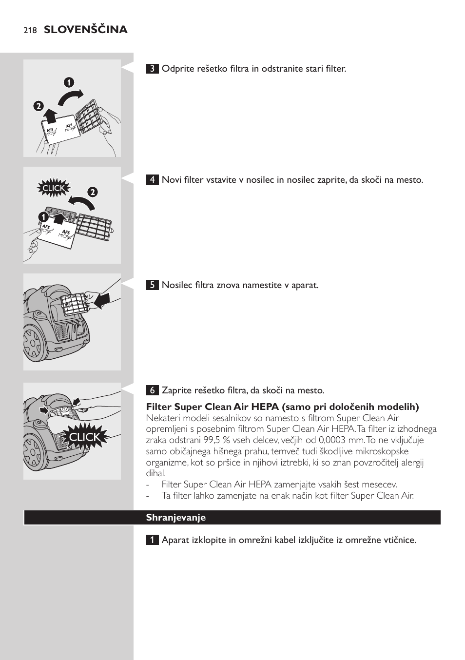 Zaščitni filter motorja | Philips FC8734 User Manual | Page 218 / 280