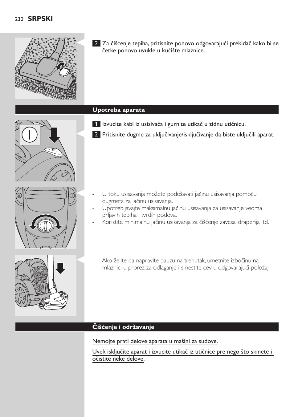 Upotreba aparata, Čišćenje i održavanje | Philips FC8734 User Manual | Page 230 / 280