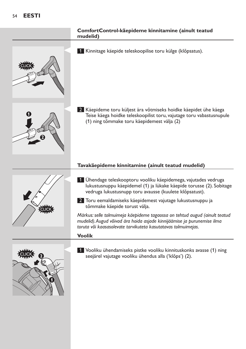 Elektromagnetväljad (emv), Ettevalmistused kasutamiseks, Ergonoomiline soovitus | Comfortcontrol-käepide (ainult teatud mudelid) | Philips FC8734 User Manual | Page 54 / 280