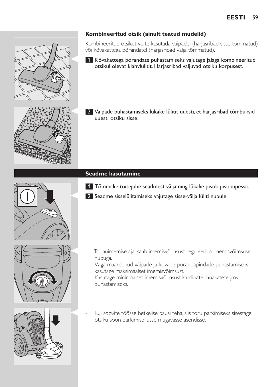 Tri-active otsik (ainult teatud mudelid) | Philips FC8734 User Manual | Page 59 / 280