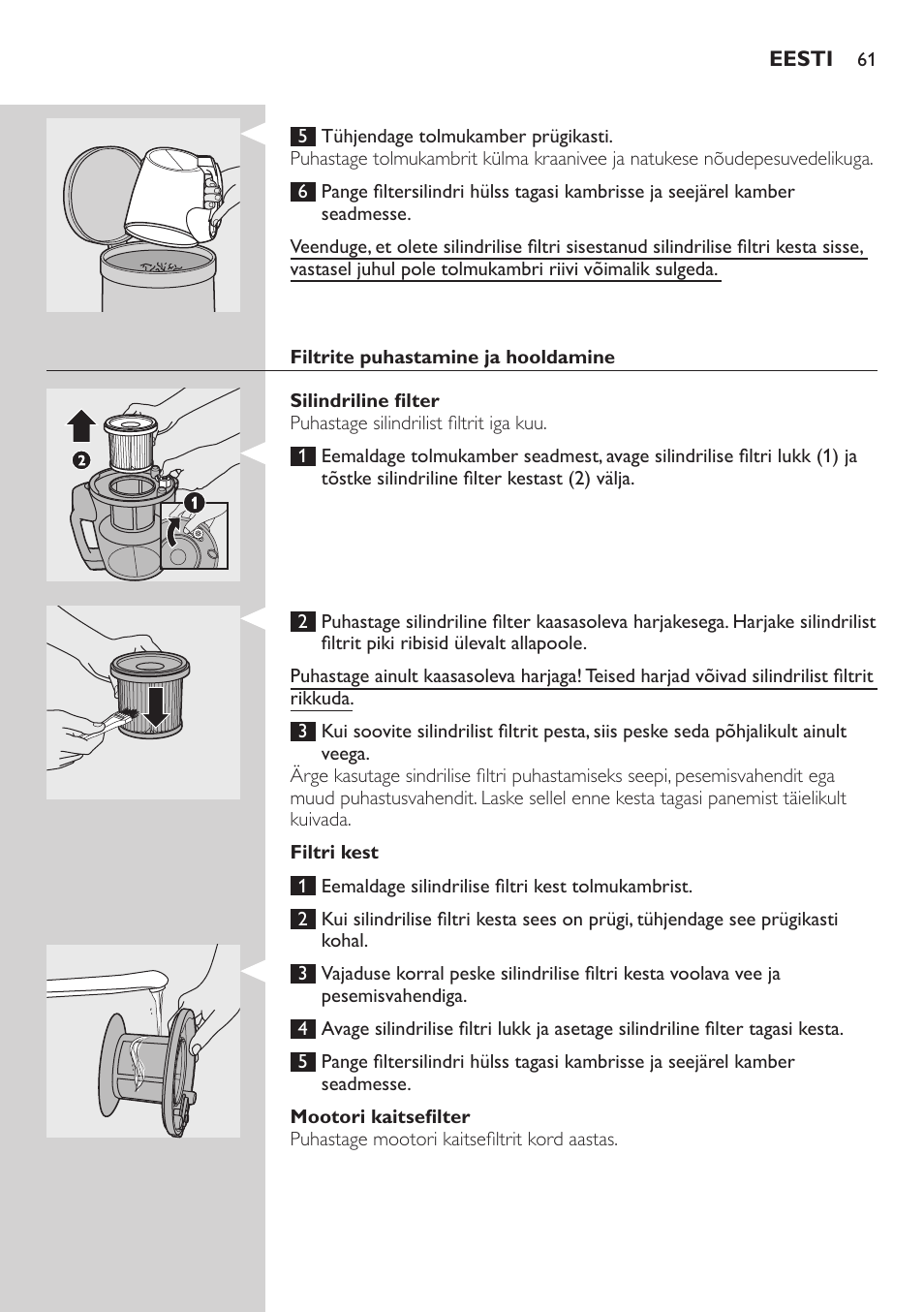 Puhastamine ja hooldus, Tolmukambri tühjendamine | Philips FC8734 User Manual | Page 61 / 280