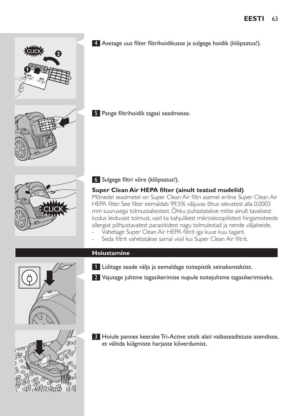 Super clean air filter (ainult teatud mudelid) | Philips FC8734 User Manual | Page 63 / 280