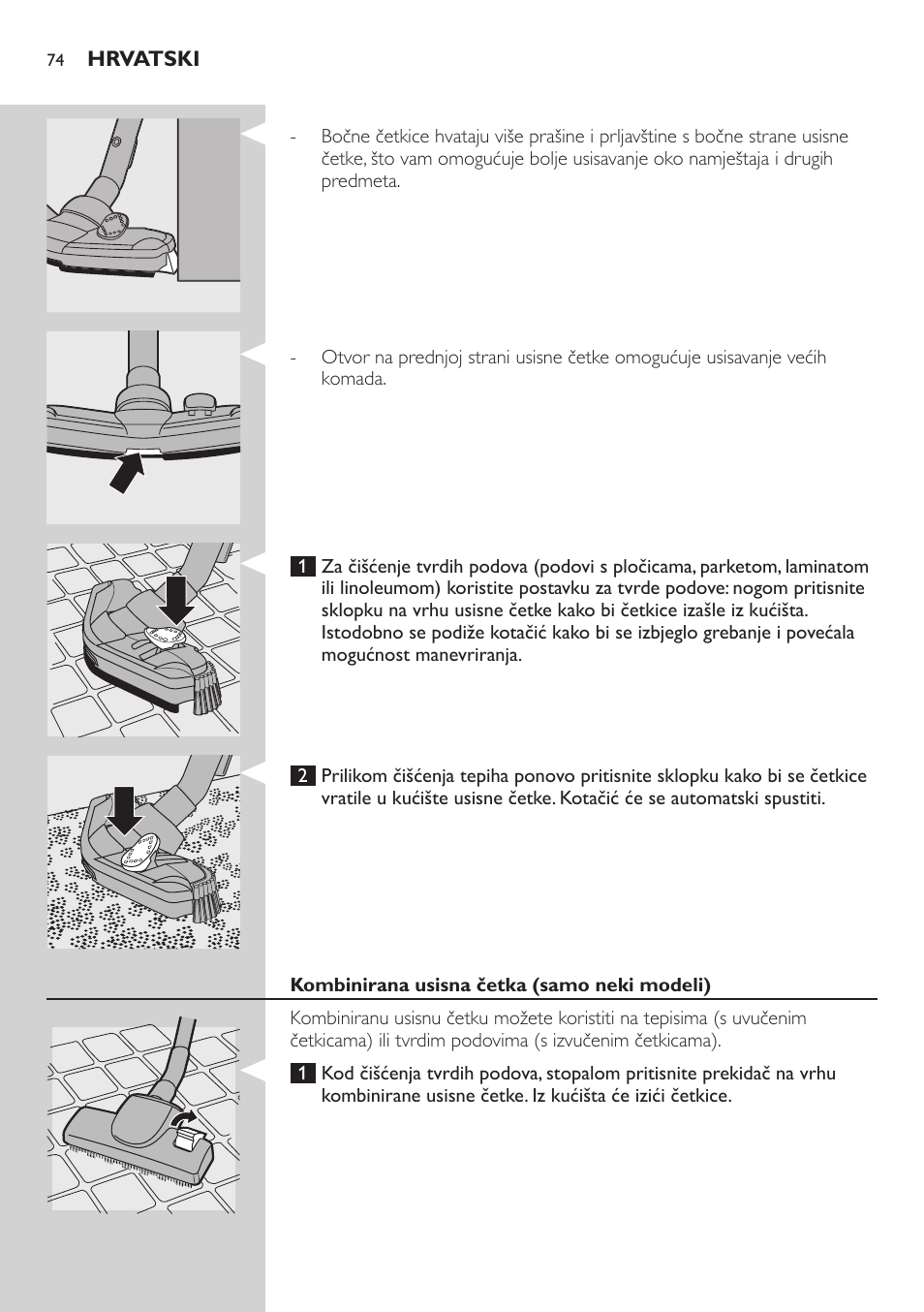 Mala četka (samo neki modeli), Usisna četka tri-active (samo neki modeli) | Philips FC8734 User Manual | Page 74 / 280