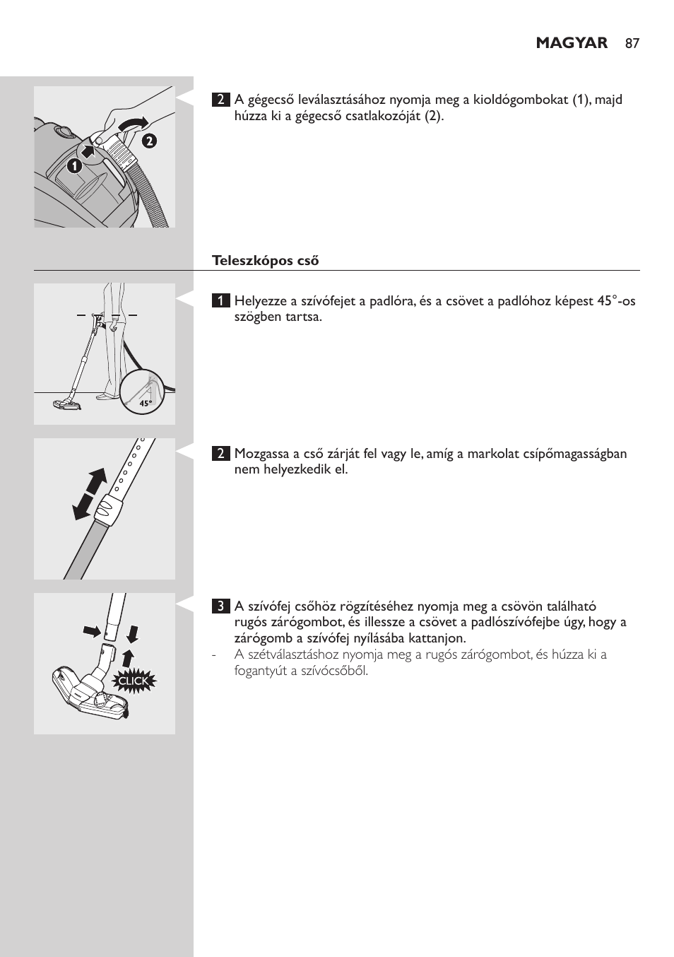 Teleszkópos cső | Philips FC8734 User Manual | Page 87 / 280