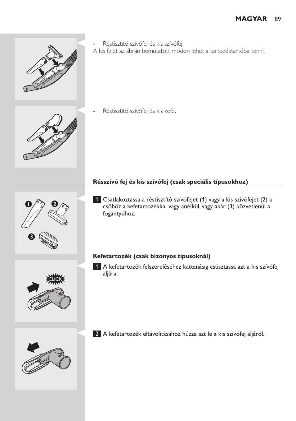 Kefetartozék (csak bizonyos típusoknál) | Philips FC8734 User Manual | Page 89 / 280