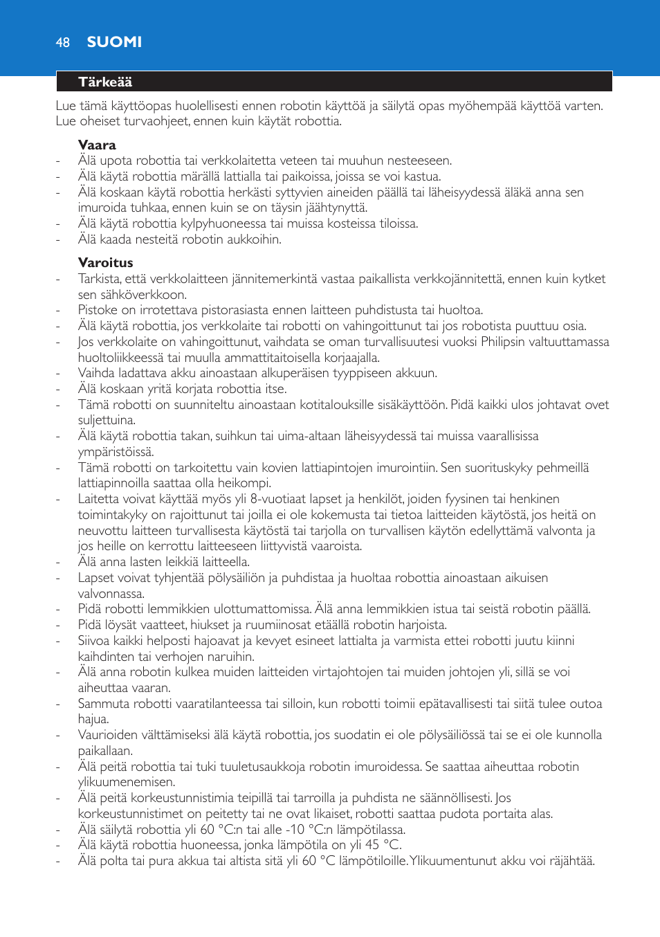 Suomi | Philips FC8802 User Manual | Page 48 / 124