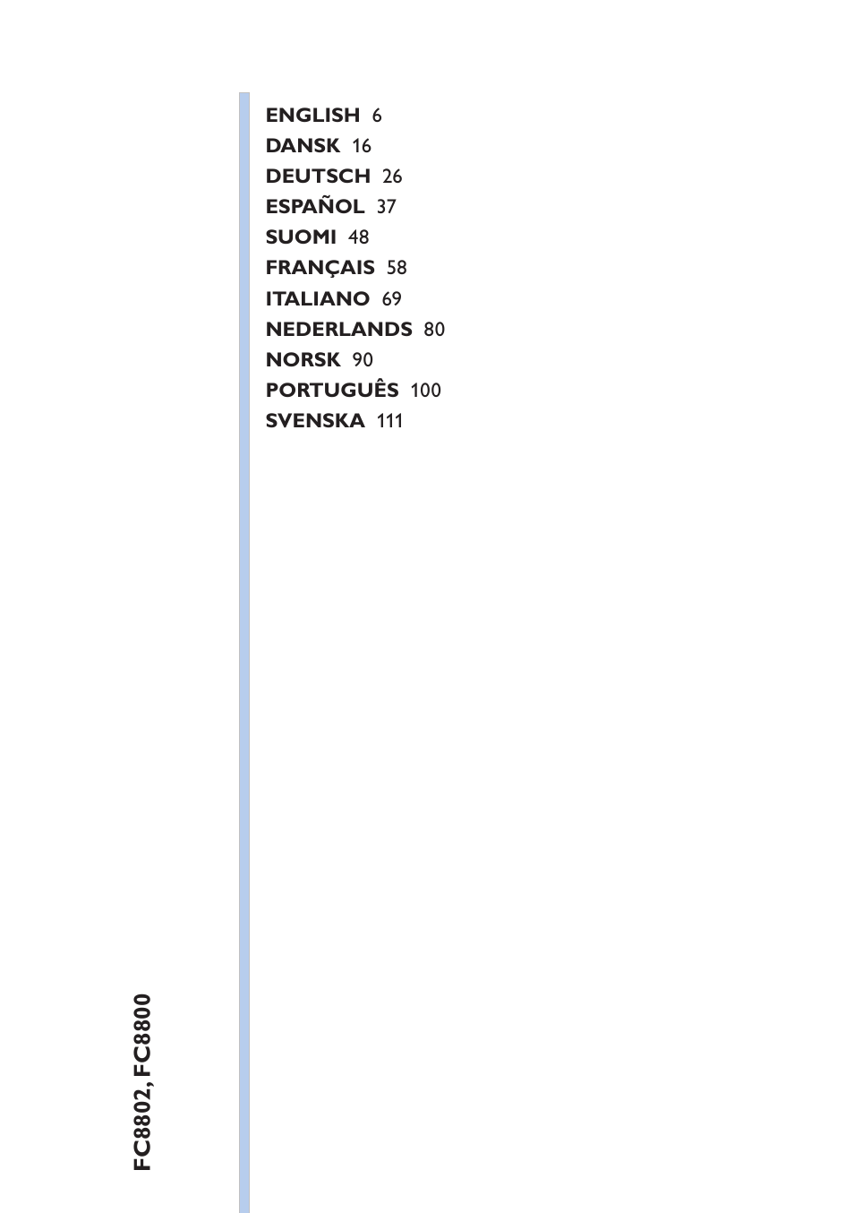 Table of content | Philips FC8802 User Manual | Page 5 / 124