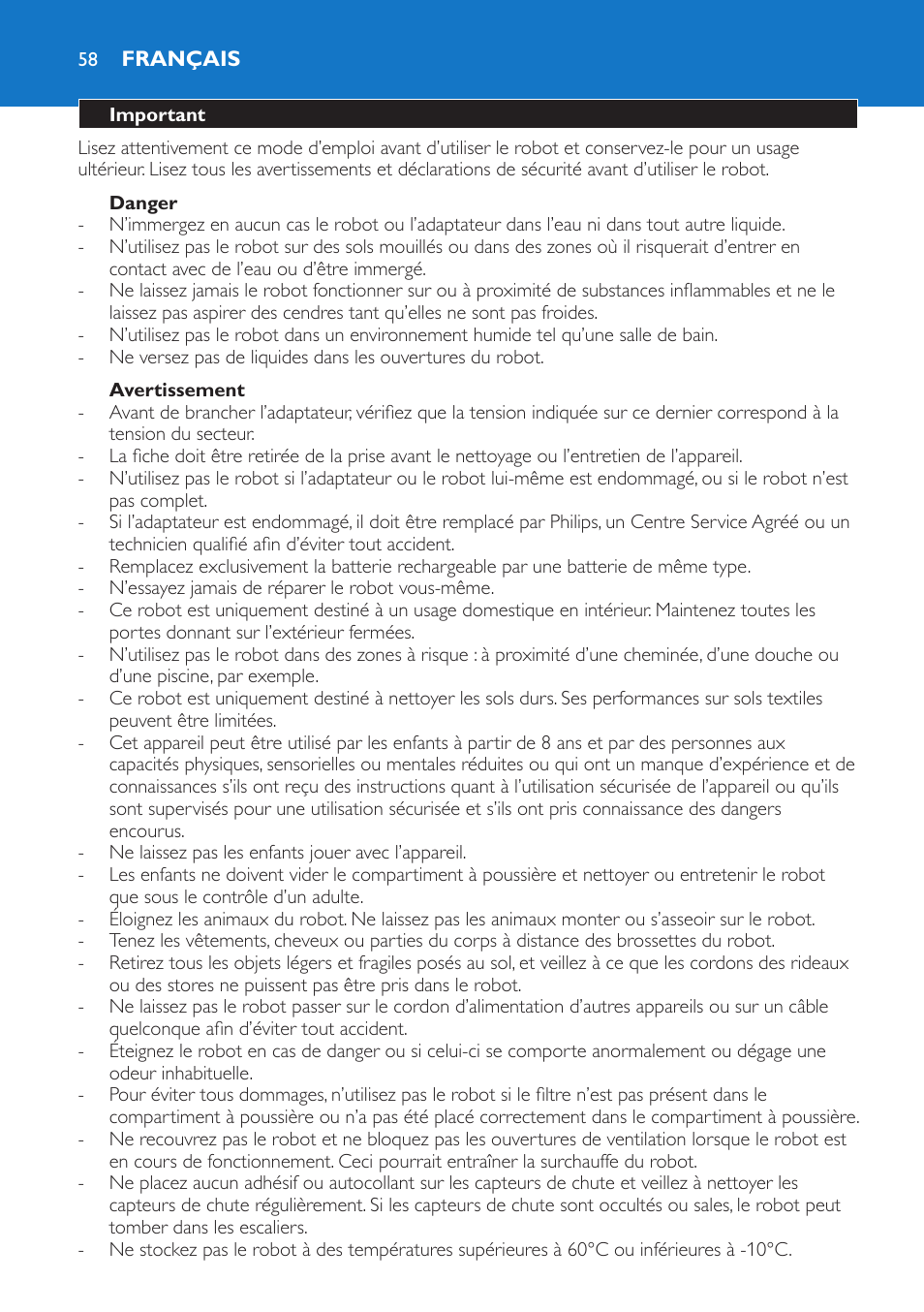 Français 58 | Philips FC8802 User Manual | Page 58 / 124