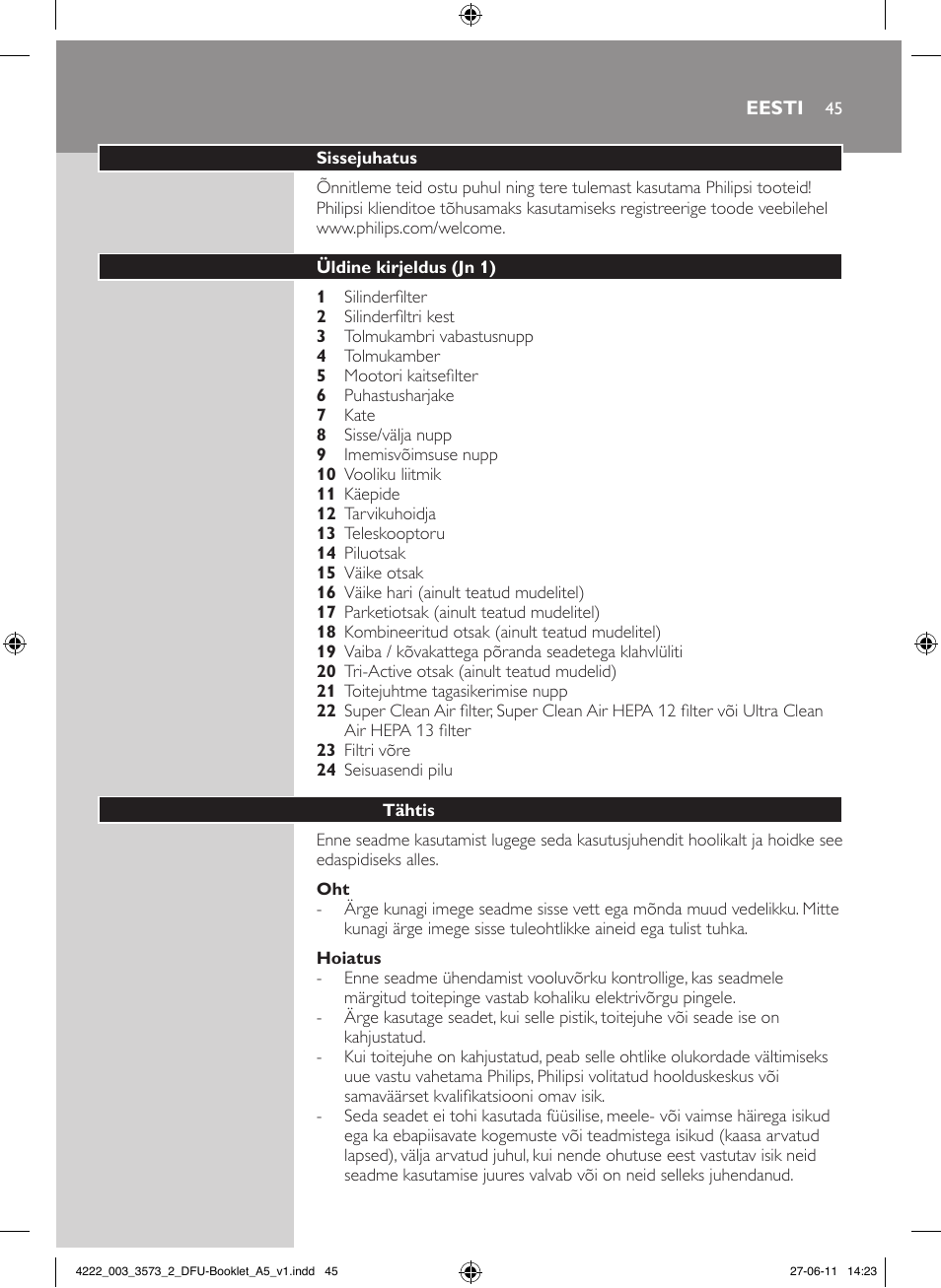 Philips FC9210 User Manual | Page 45 / 240