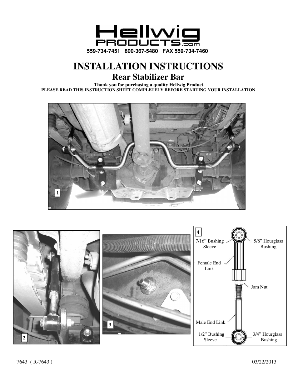 Hellwig Sway Bar 7643 User Manual | 3 pages