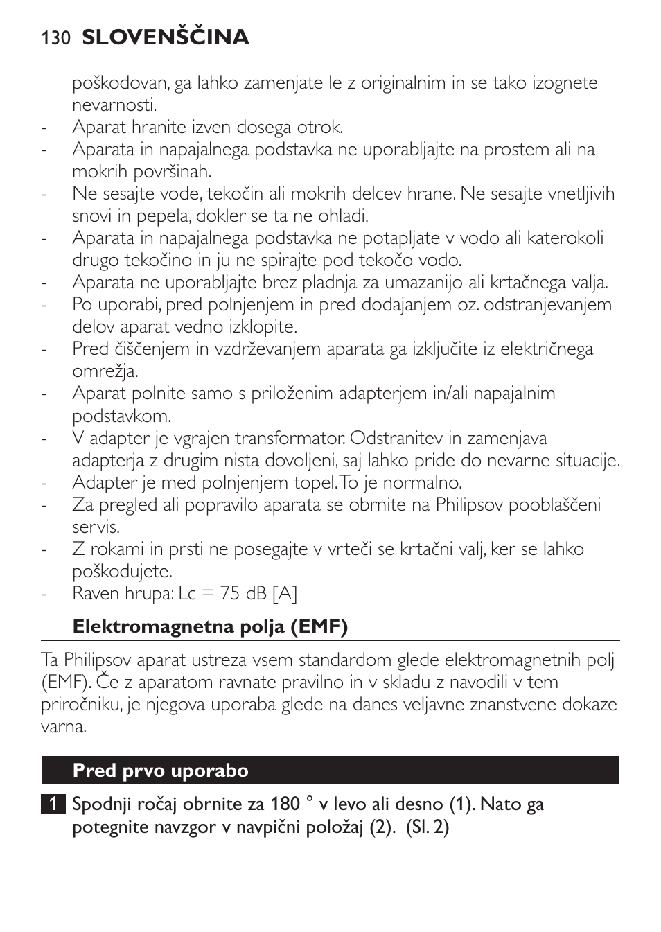 Elektromagnetna polja (emf), Pred prvo uporabo | Philips FC6125 User Manual | Page 130 / 160