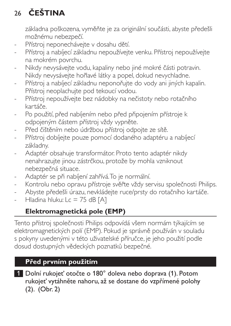 Elektromagnetická pole (emp), Před prvním použitím | Philips FC6125 User Manual | Page 26 / 160