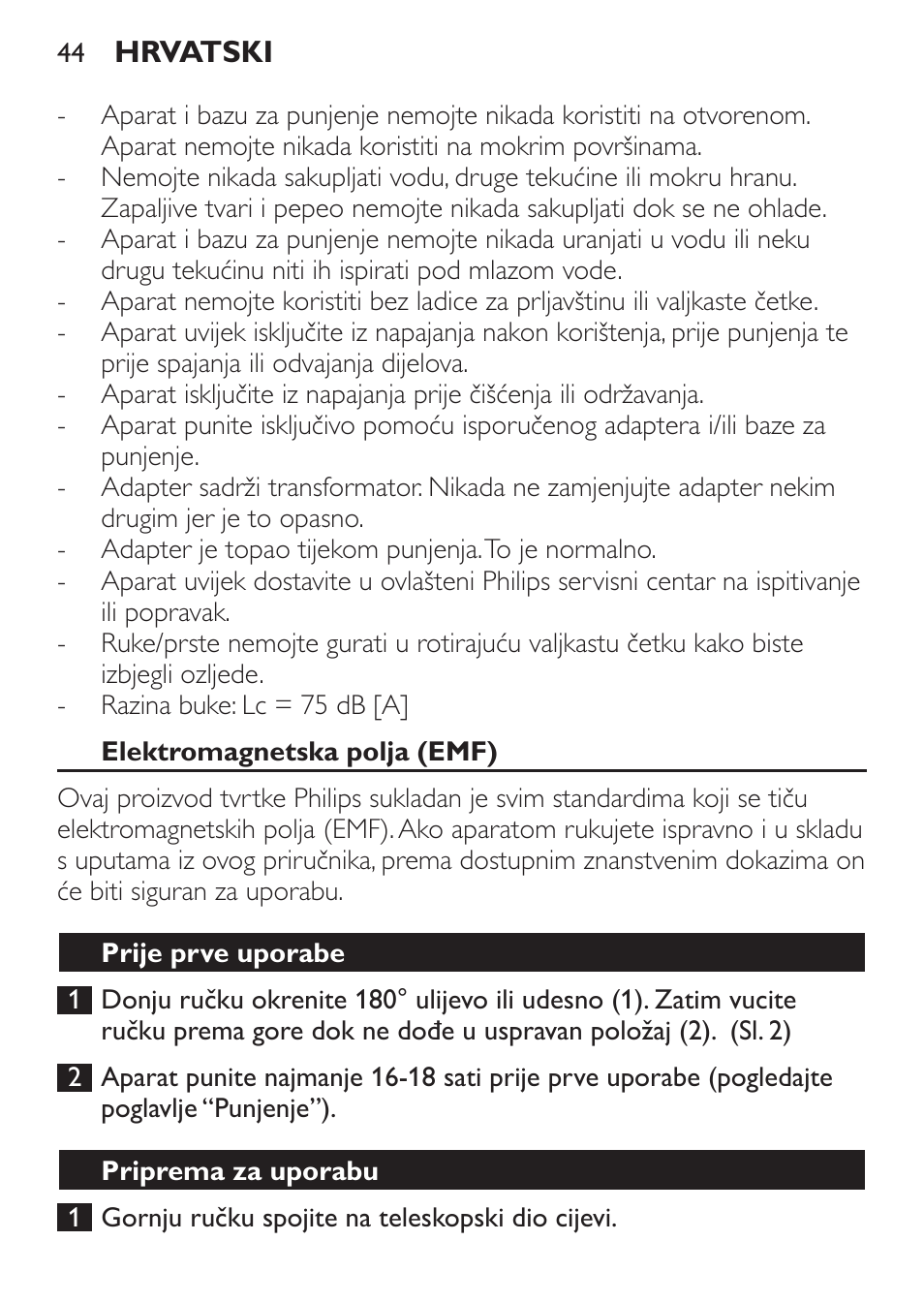 Elektromagnetska polja (emf), Prije prve uporabe, Priprema za uporabu | Philips FC6125 User Manual | Page 44 / 160