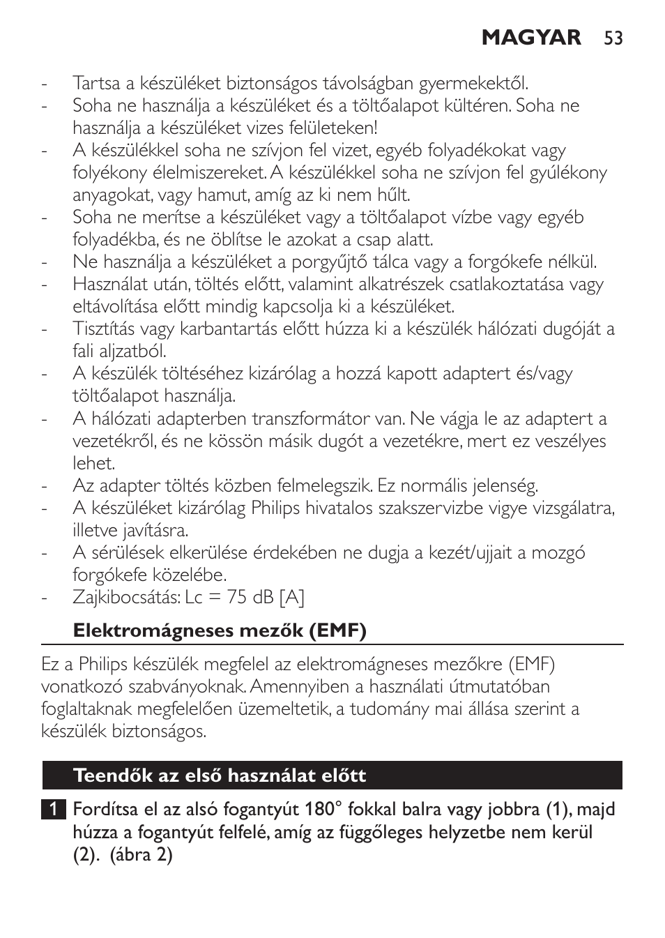 Elektromágneses mezők (emf), Teendők az első használat előtt | Philips FC6125 User Manual | Page 53 / 160