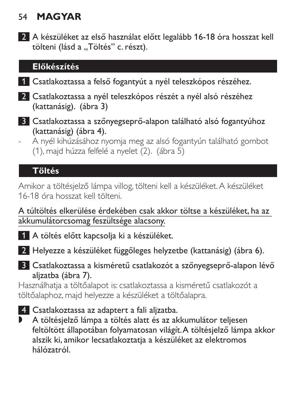 Előkészítés, Töltés | Philips FC6125 User Manual | Page 54 / 160