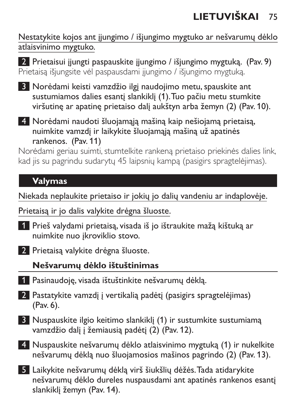Valymas, Nešvarumų dėklo ištuštinimas | Philips FC6125 User Manual | Page 75 / 160