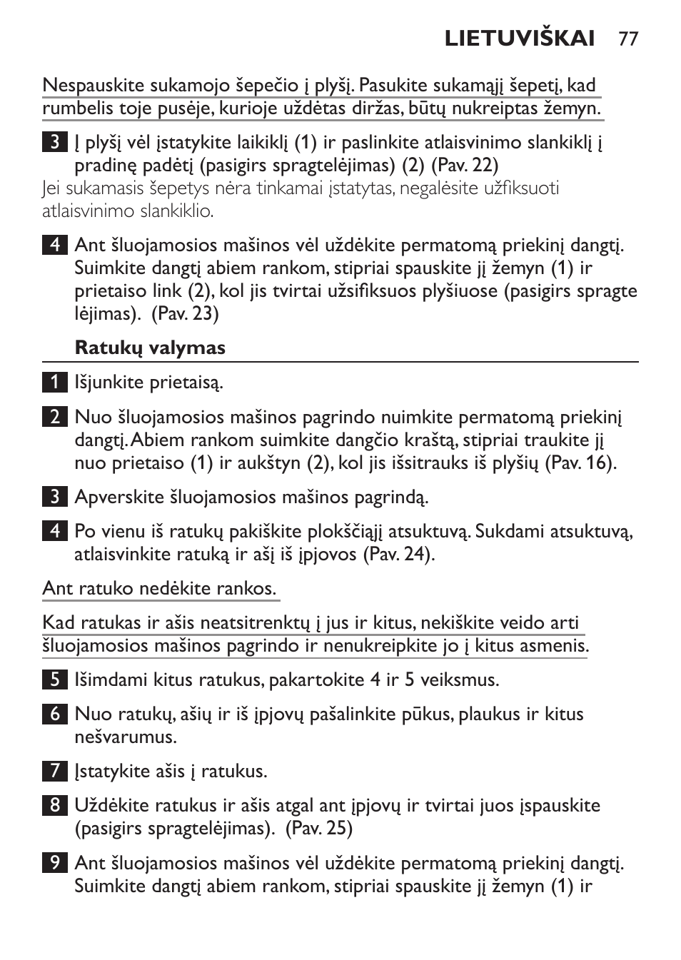 Ratukų valymas | Philips FC6125 User Manual | Page 77 / 160