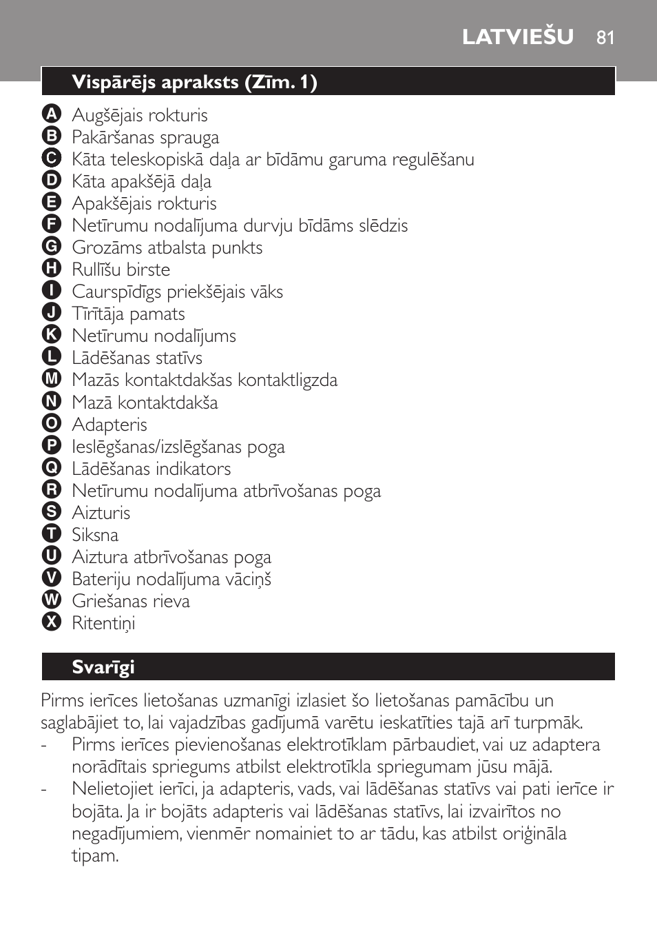 Latviešu, Vispārējs apraksts (zīm. 1), Svarīgi | Philips FC6125 User Manual | Page 81 / 160