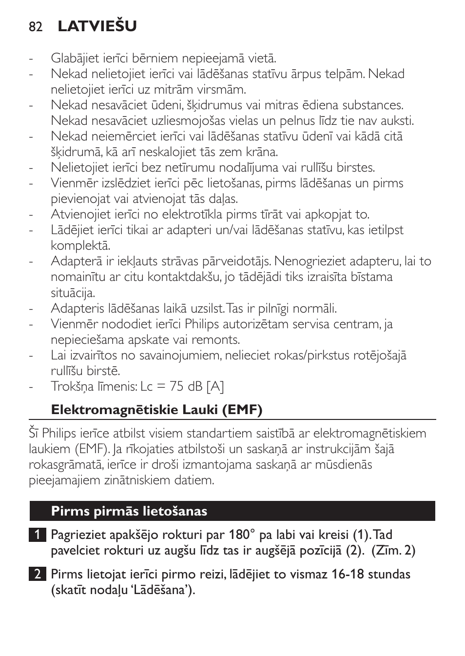 Elektromagnētiskie lauki (emf), Pirms pirmās lietošanas | Philips FC6125 User Manual | Page 82 / 160