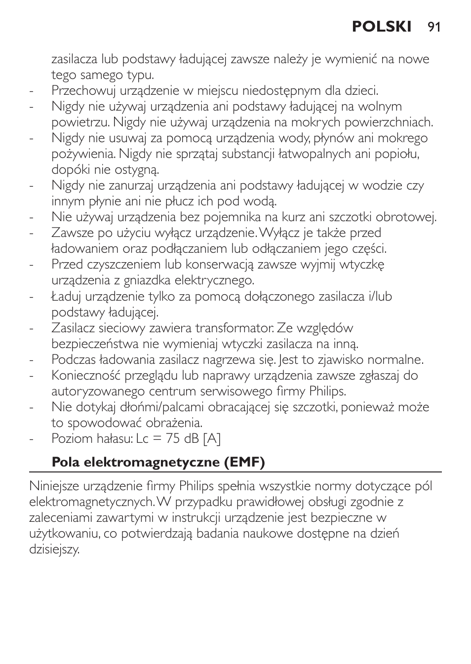 Pola elektromagnetyczne (emf) | Philips FC6125 User Manual | Page 91 / 160