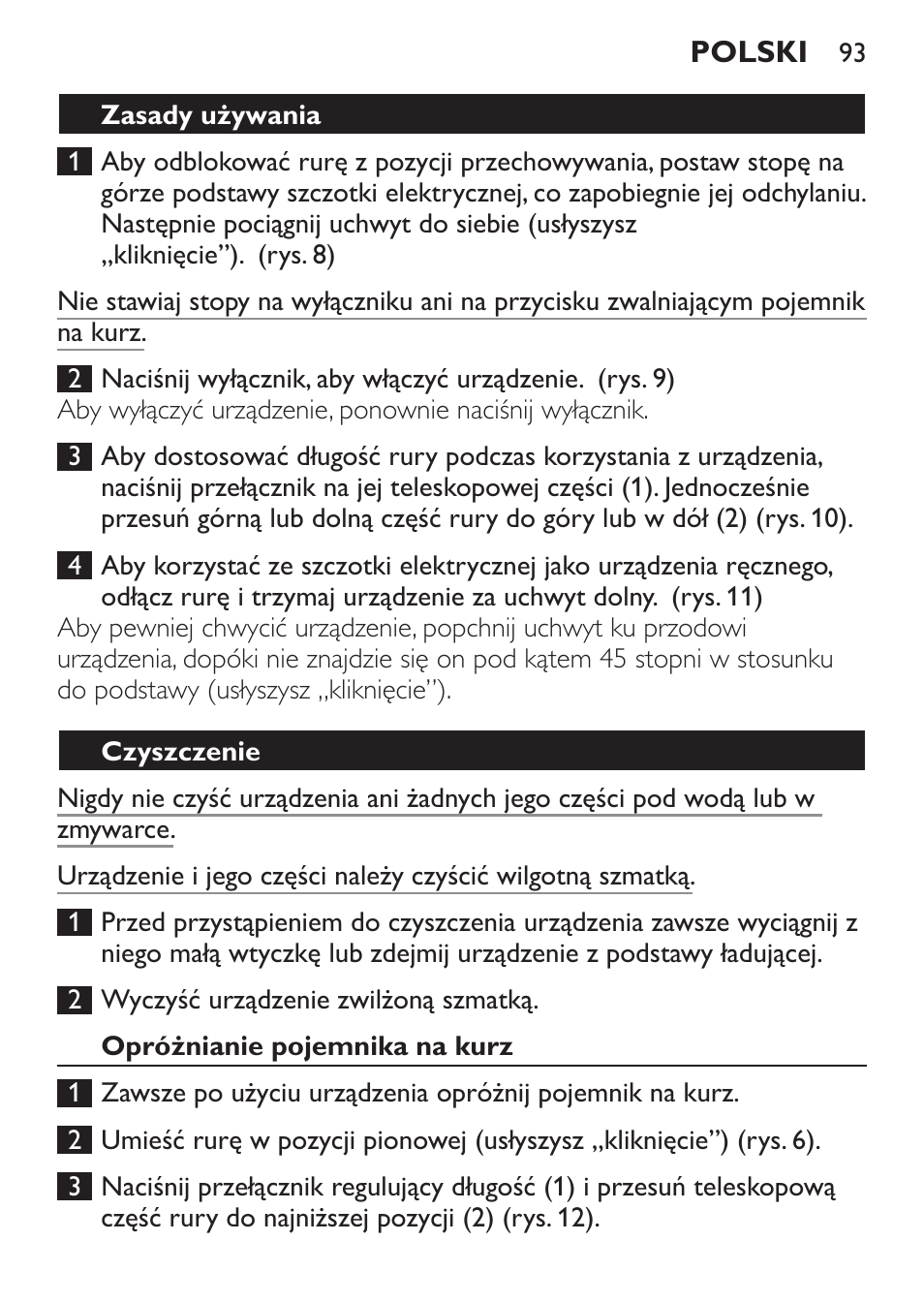 Zasady używania, Czyszczenie, Opróżnianie pojemnika na kurz | Philips FC6125 User Manual | Page 93 / 160