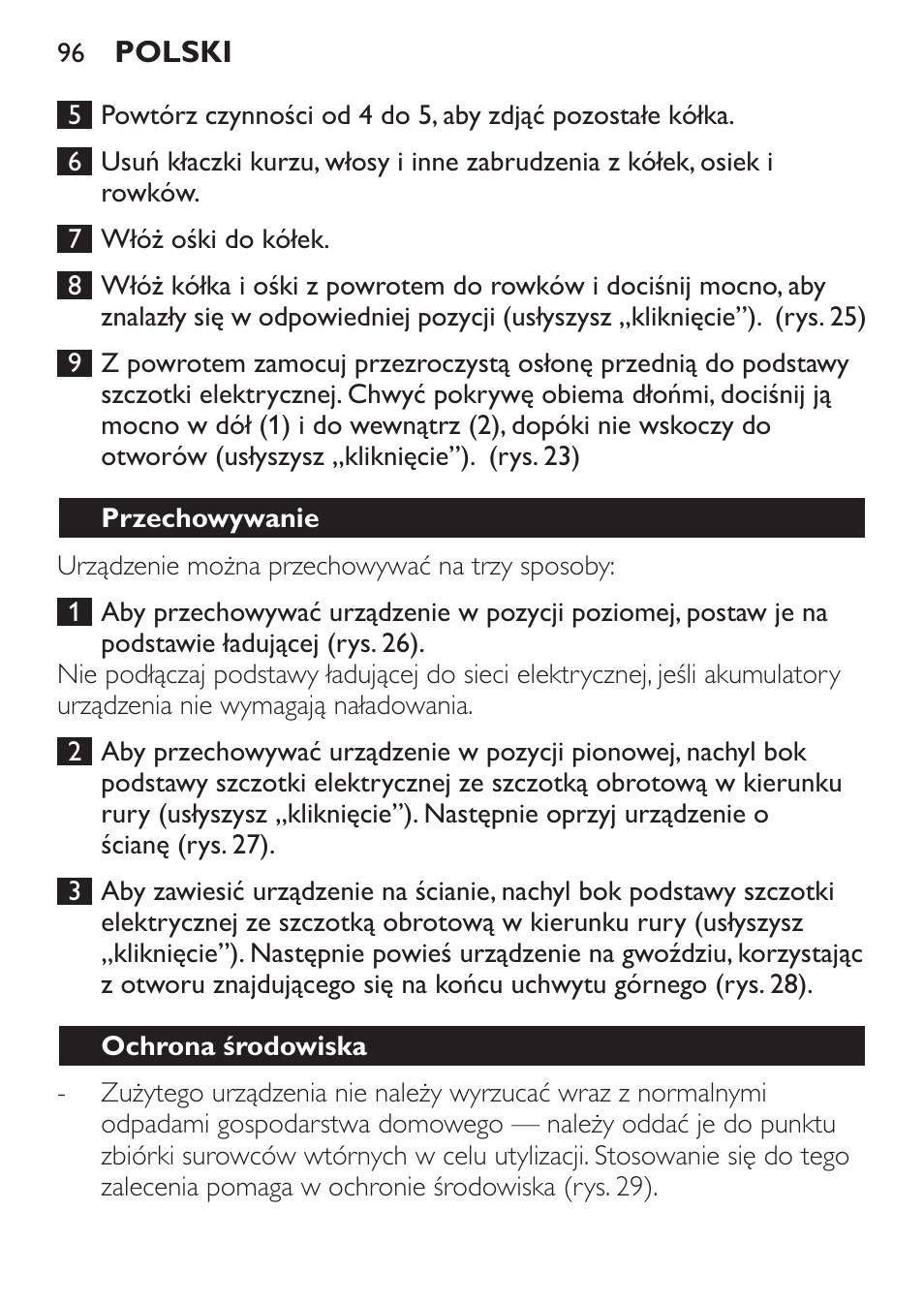 Przechowywanie, Ochrona środowiska | Philips FC6125 User Manual | Page 96 / 160