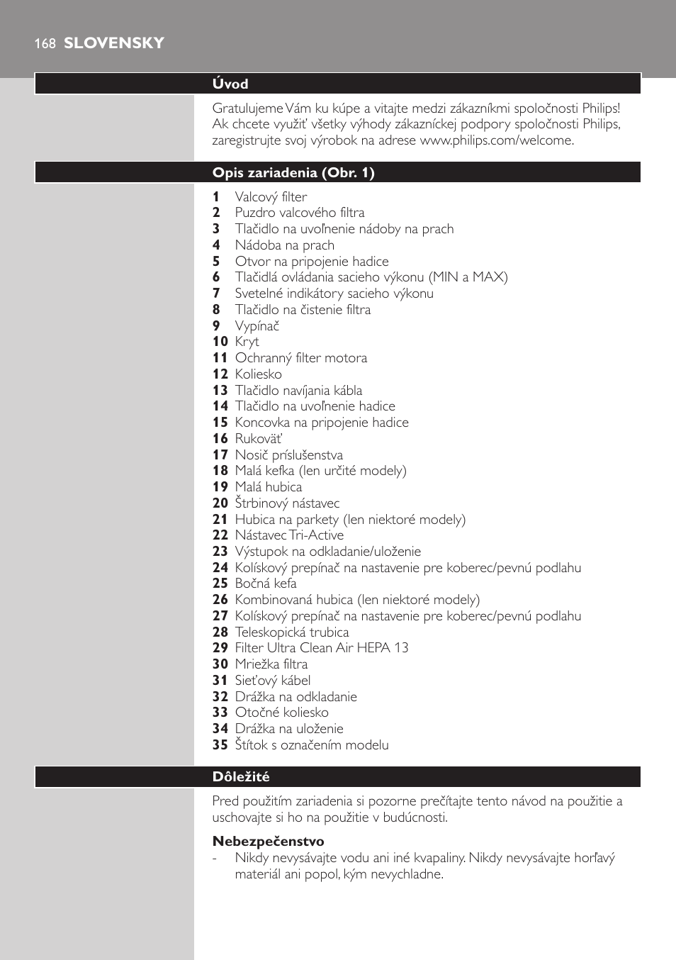 Slovensky | Philips FC9222 User Manual | Page 168 / 250