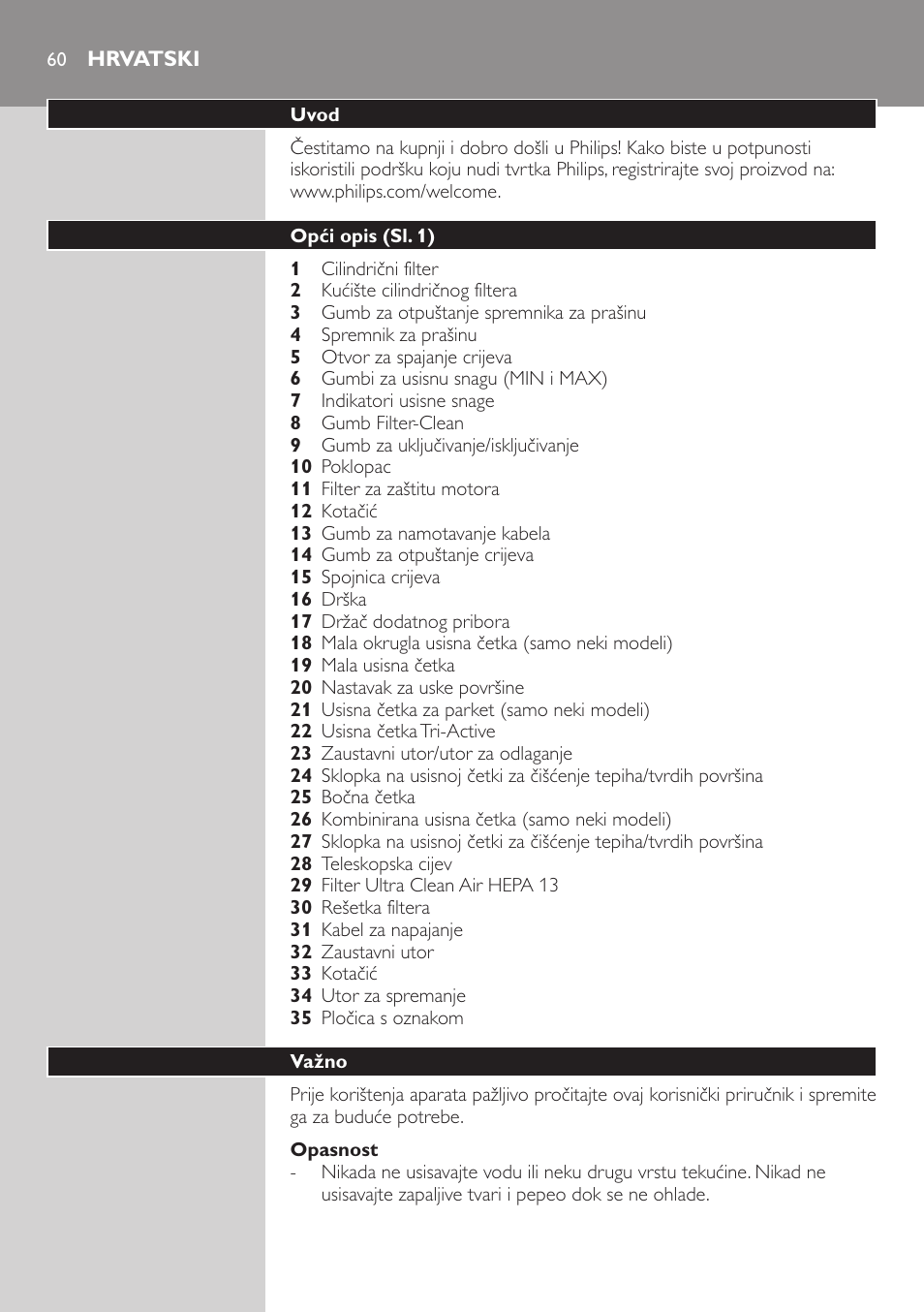 Hrvatski | Philips FC9222 User Manual | Page 60 / 250
