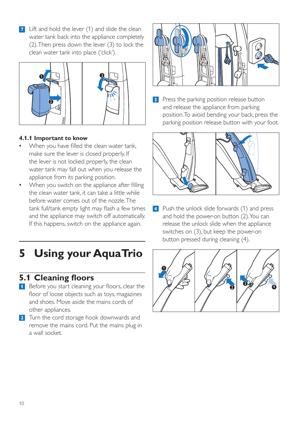 5 using your aquatrio, 1 cleaning floors | Philips FC7070 User Manual | Page 10 / 230