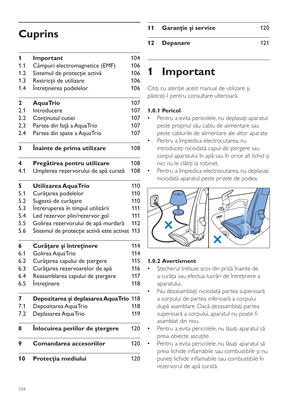 Ro manual de utilizare, Cuprins, 1 important | Philips FC7070 User Manual | Page 104 / 230