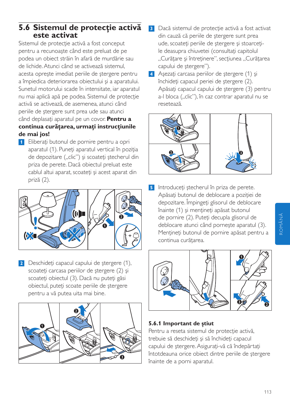 6 sistemul de protecţie activă este activat | Philips FC7070 User Manual | Page 113 / 230