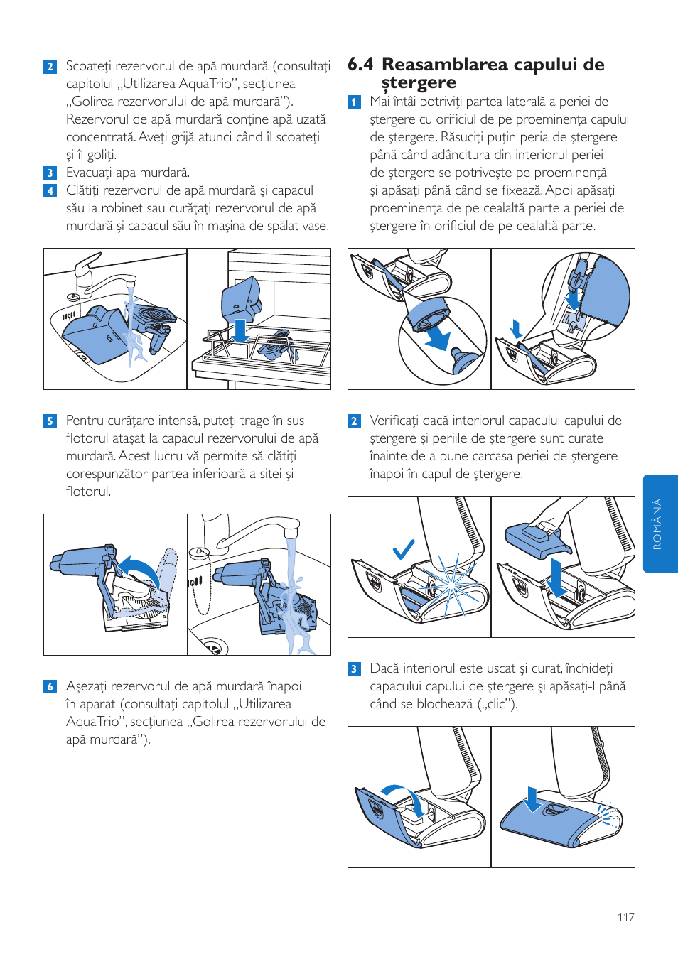 4 reasamblarea capului de ştergere | Philips FC7070 User Manual | Page 117 / 230