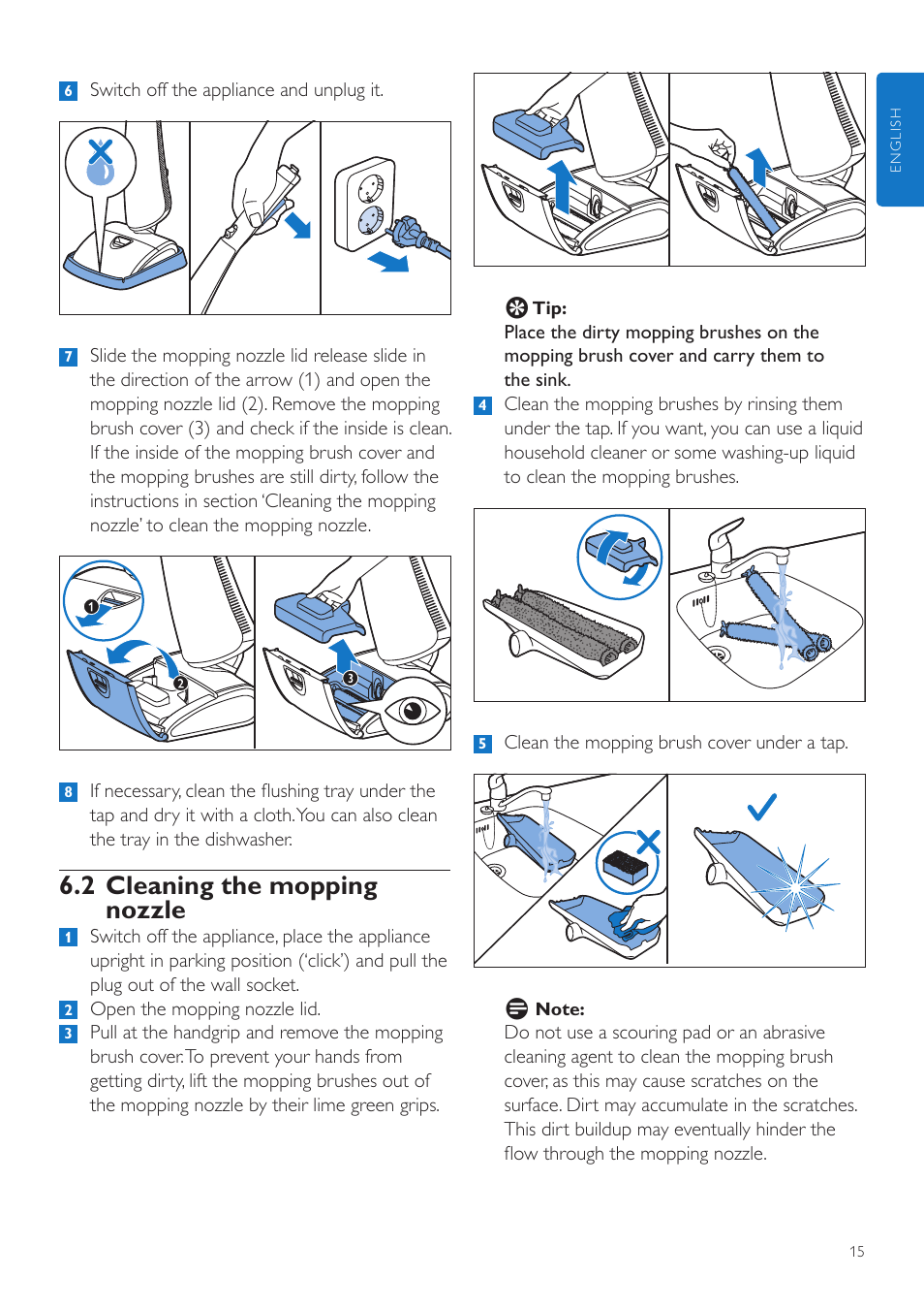 2 cleaning the mopping nozzle | Philips FC7070 User Manual | Page 15 / 230