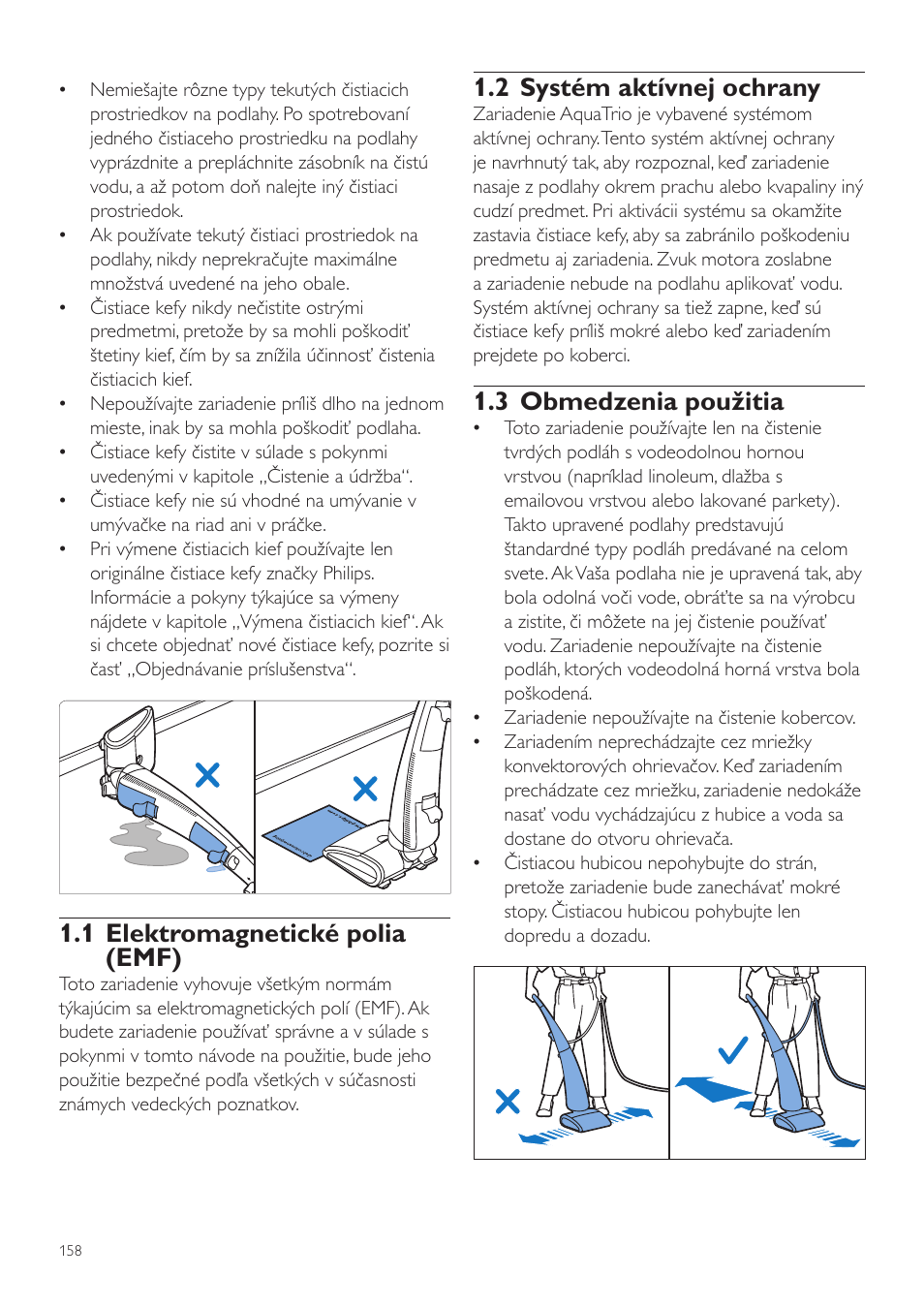 2 systém aktívnej ochrany, 3 obmedzenia použitia, 1 elektromagnetické polia (emf) | Philips FC7070 User Manual | Page 158 / 230