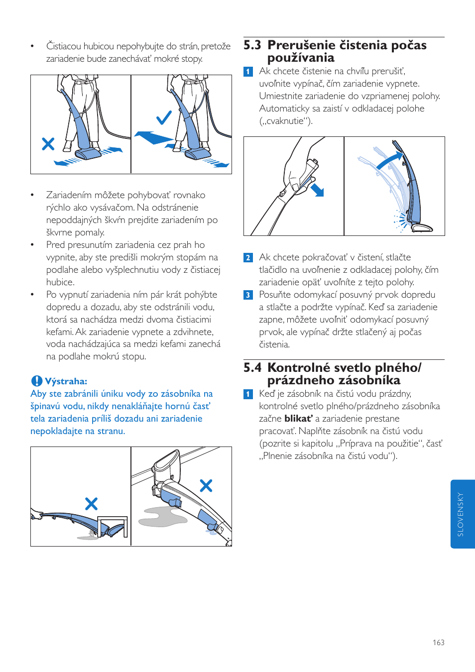 3 prerušenie čistenia počas používania, 4 kontrolné svetlo plného/ prázdneho zásobníka | Philips FC7070 User Manual | Page 163 / 230