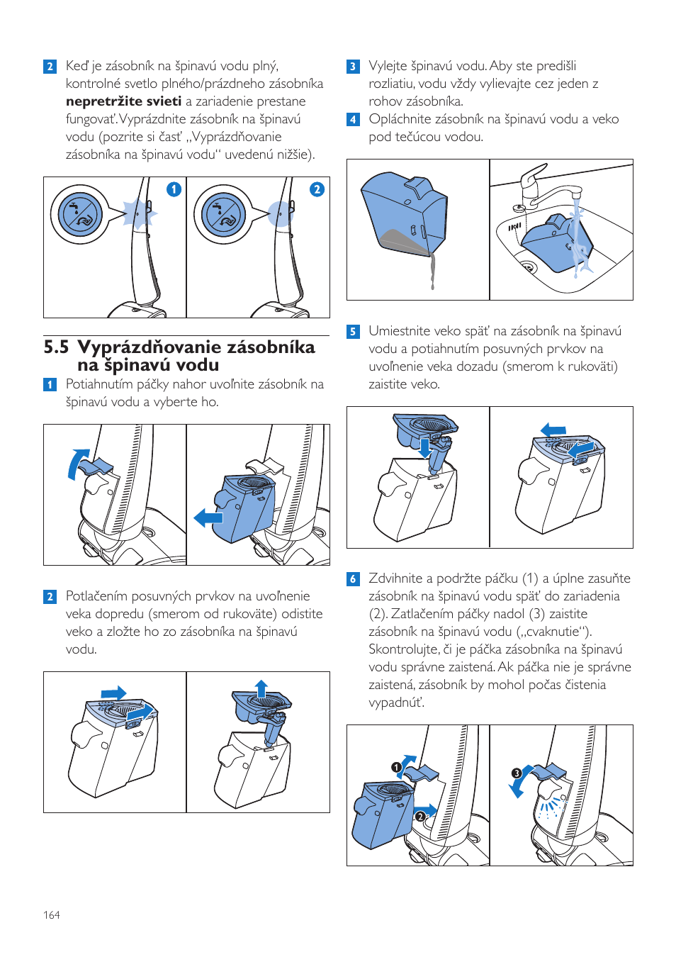 5 vyprázdňovanie zásobníka na špinavú vodu | Philips FC7070 User Manual | Page 164 / 230