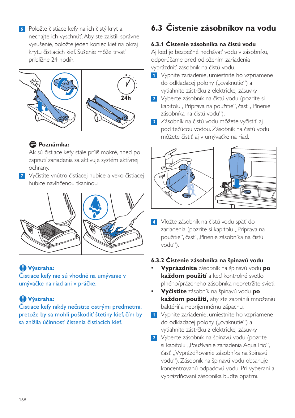 3 čistenie zásobníkov na vodu | Philips FC7070 User Manual | Page 168 / 230