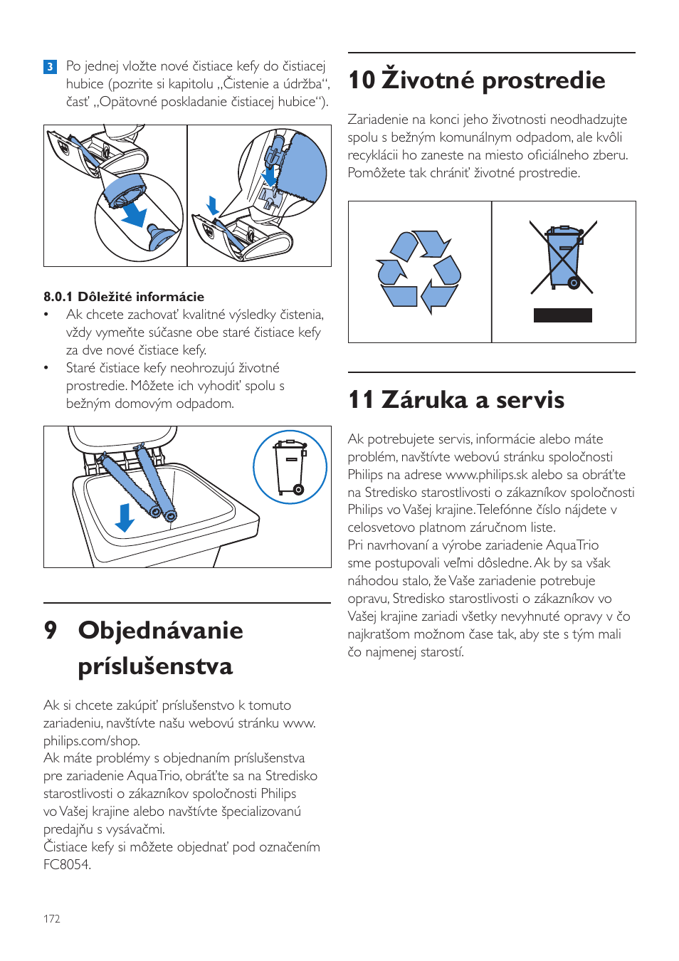 10 životné prostredie, 11 záruka a servis, 9 objednávanie príslušenstva | Philips FC7070 User Manual | Page 172 / 230