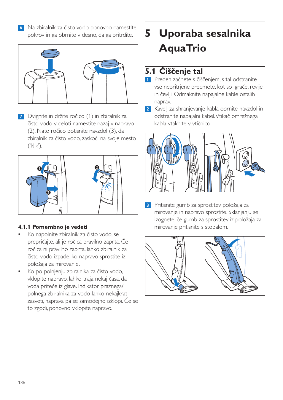 5 uporaba sesalnika aquatrio, 1 čiščenje tal | Philips FC7070 User Manual | Page 186 / 230