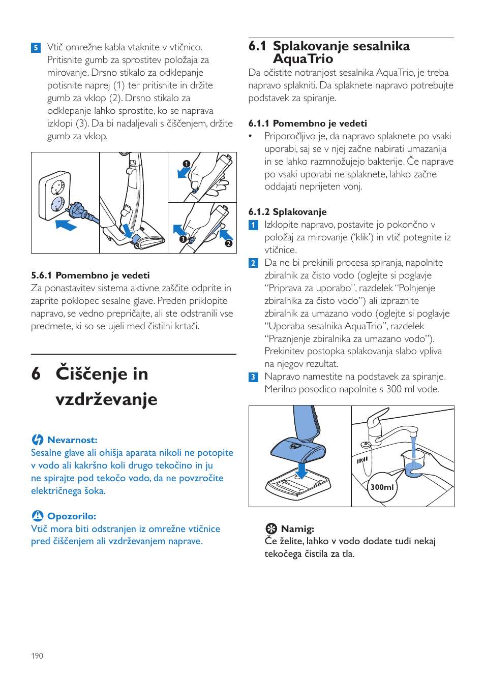 6 čiščenje in vzdrževanje, 1 splakovanje sesalnika aquatrio | Philips FC7070 User Manual | Page 190 / 230