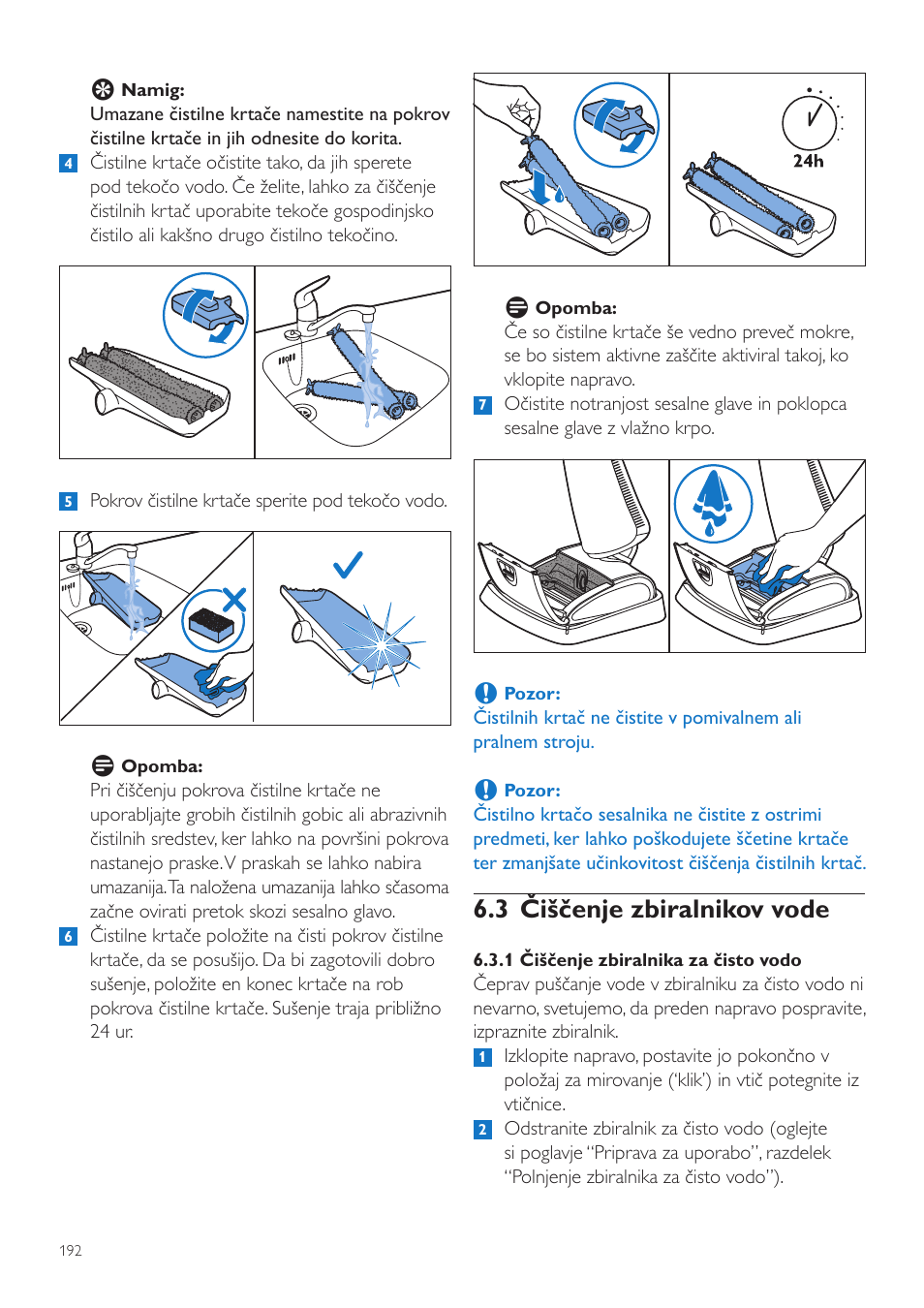 3 čiščenje zbiralnikov vode | Philips FC7070 User Manual | Page 192 / 230